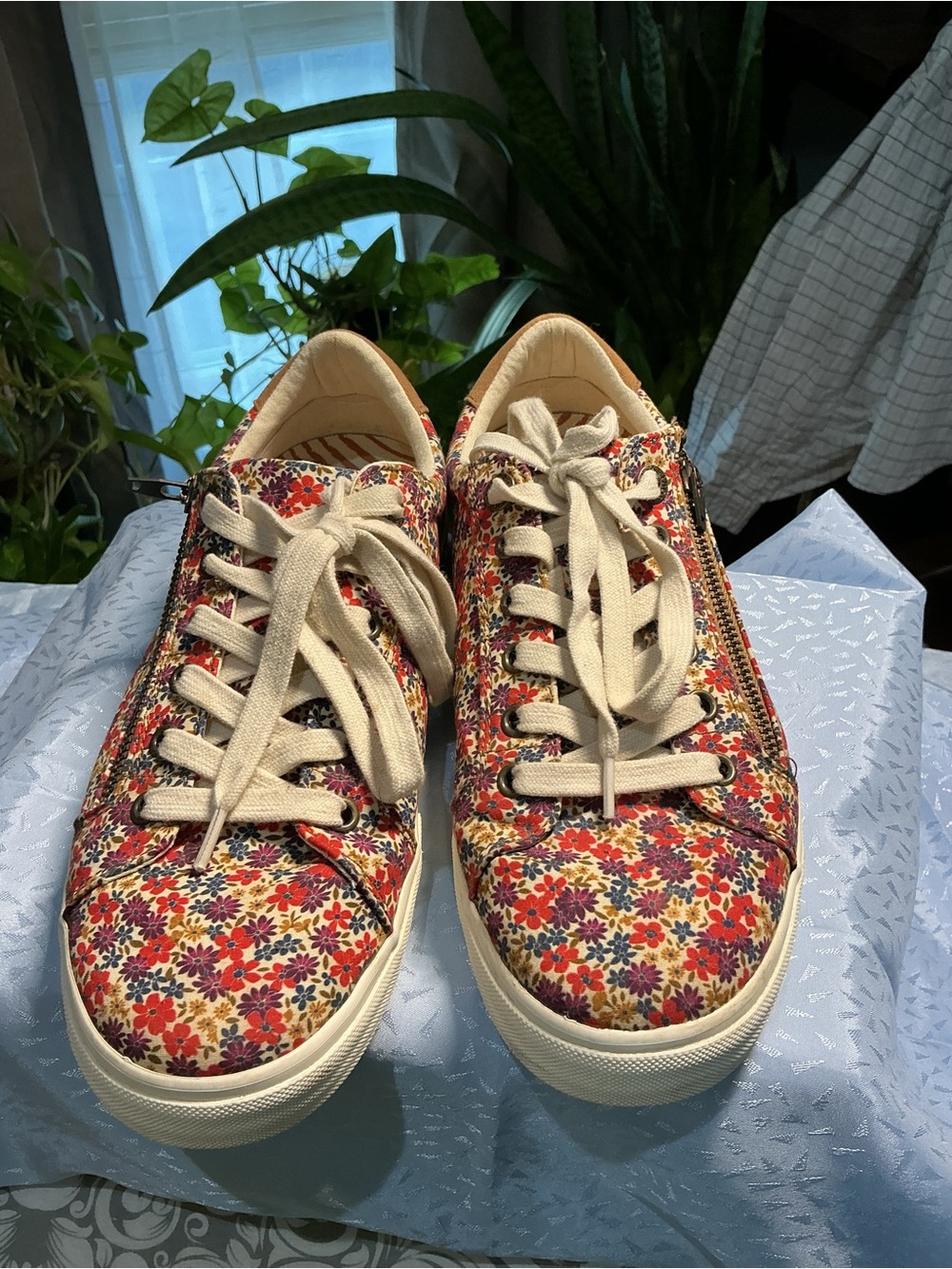 Taos Footwear Floral Canvas Sneakers in Red, Purple and Cream